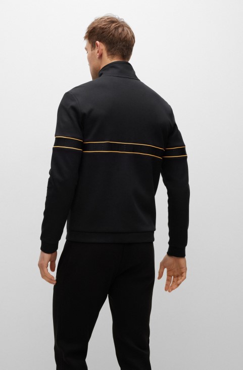 Φούτερ με φερμουάρ από μείγμα βαμβακιού με ταινία λογότυπο Hugo Boss μαύρο
