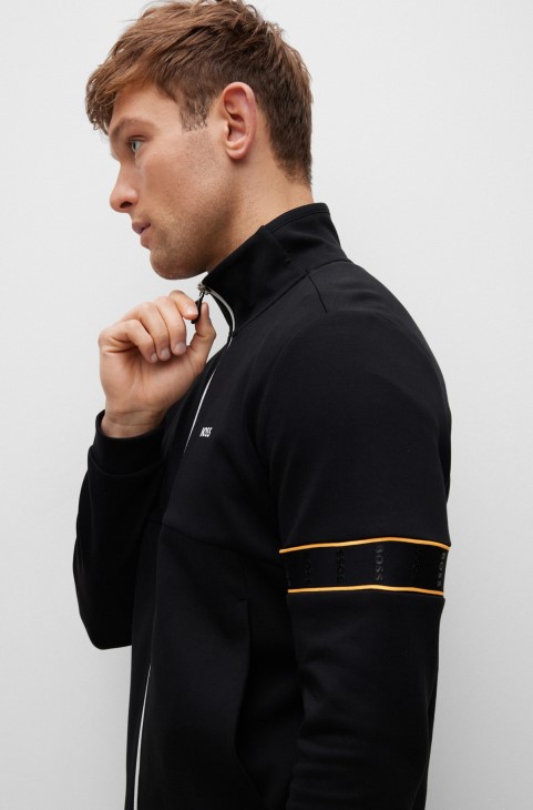 Φούτερ με φερμουάρ από μείγμα βαμβακιού με ταινία λογότυπο Hugo Boss μαύρο
