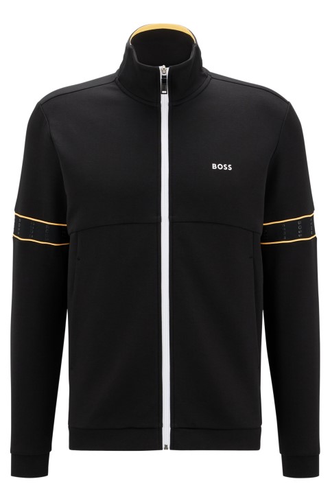 Φούτερ με φερμουάρ από μείγμα βαμβακιού με ταινία λογότυπο Hugo Boss μαύρο
