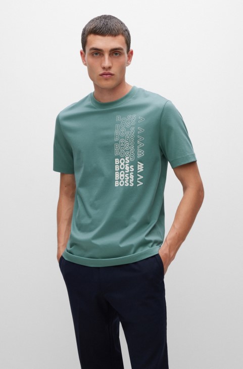 T-shirt με λογότυπο σε βαμβακερό ζέρσεϊ Hugo Boss ανοιχτό πράσινο