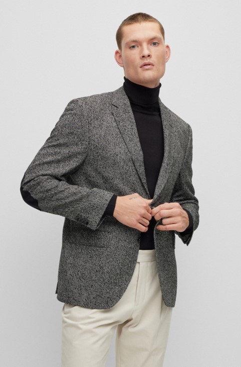 σακάκι κανονικής εφαρμογής σε μείγμα από μαλλί ψαροκόκαλο Hugo Boss σκούρο γκρι
