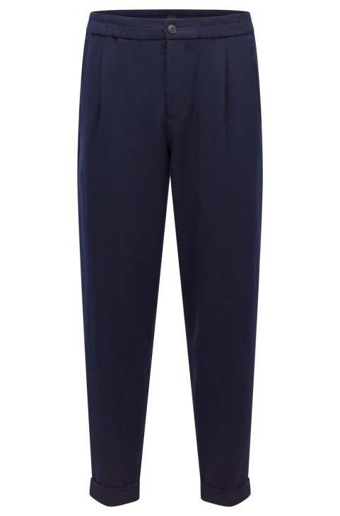 σκούρο μπλε Cropped παντελόνι Hugo Boss με κωνική εφαρμογή σε ελαστικό Twill
