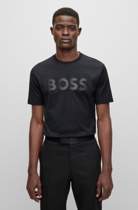 T-shirt με λογότυπο Hugo Boss με μονόγραμμα σε βαμβακερό μαύρο