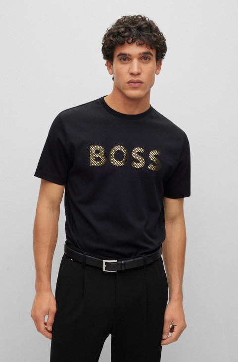 Μπλουζάκι με λογότυπο με μονόγραμμα σε βαμβακερό μαύρο Boss Hugo