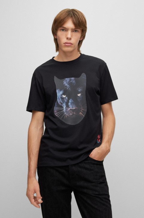 μαύρο μπλουζάκι Hugo Boss Jaglion σε βαμβακερή φανέλα