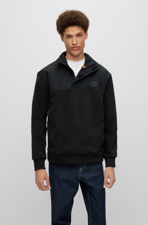 Φούτερ χαλαρής εφαρμογής από πολικό φλις με μπάλωμα λογότυπου μαύρο Hugo Boss