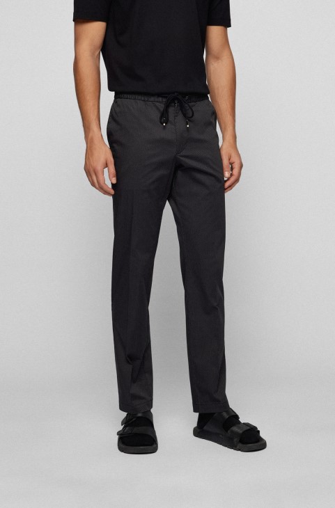 μαύρο παντελόνι με λεπτή εφαρμογή σε εμπριμέ στρετ βαμβακερό Hugo Boss