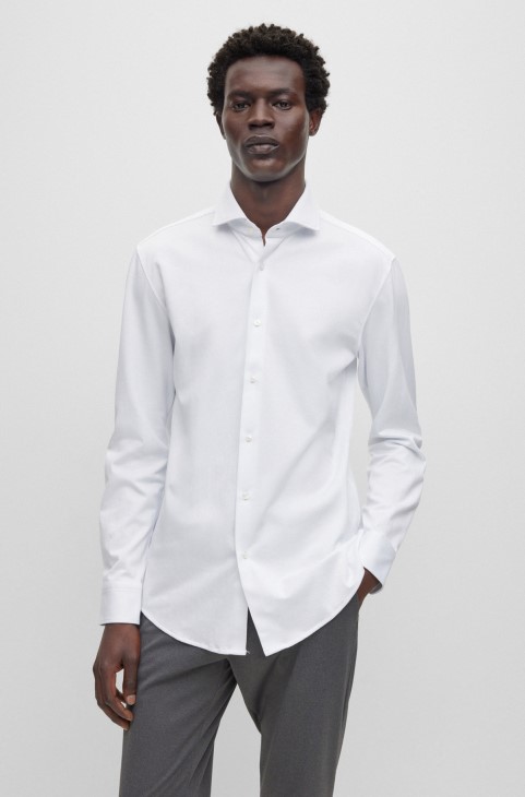 Slim-fit πουκάμισο σε δομημένο Performance-stretch Jersey White Hugo Boss