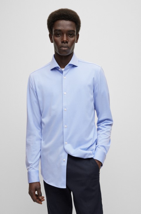 γαλάζιο Slim-fit πουκάμισο σε δομημένη απόδοση-stretch Jersey Hugo Boss