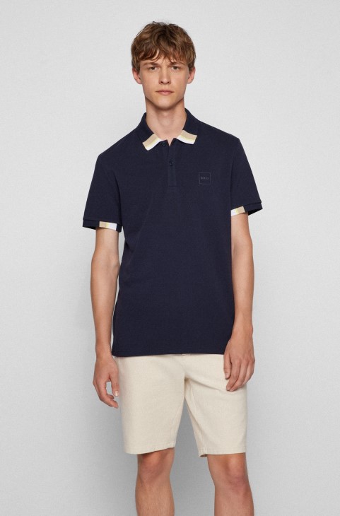 Πόλο μπλουζάκι με λογότυπο βαμβακερό-πικέ με σκούρο μπλε Hugo Boss που μπλοκάρει τα χρώματα