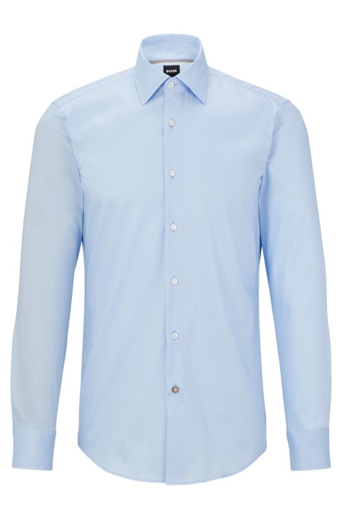 Πουκάμισο Hugo Boss γαλάζιο σε λεπτή εφαρμογή από βαμβακερή ποπλίνα που σιδερώνεται εύκολα
