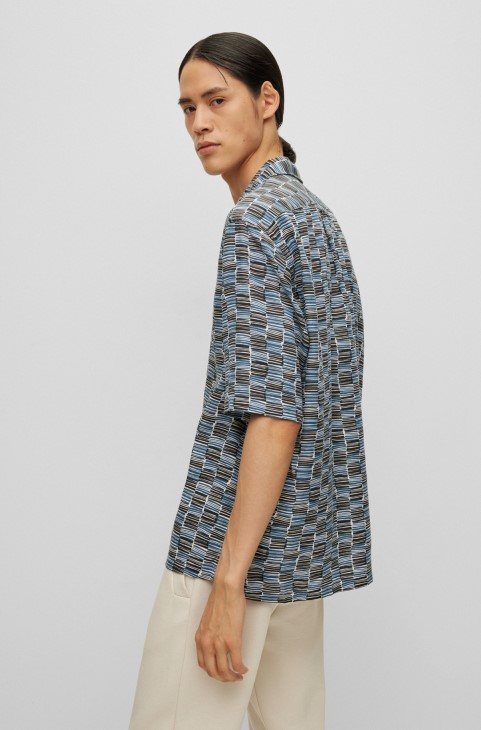 Πουκάμισο κανονικής εφαρμογής σε ανακυκλωμένο Twill με στάμπα σκούρο μπλε Hugo Boss
