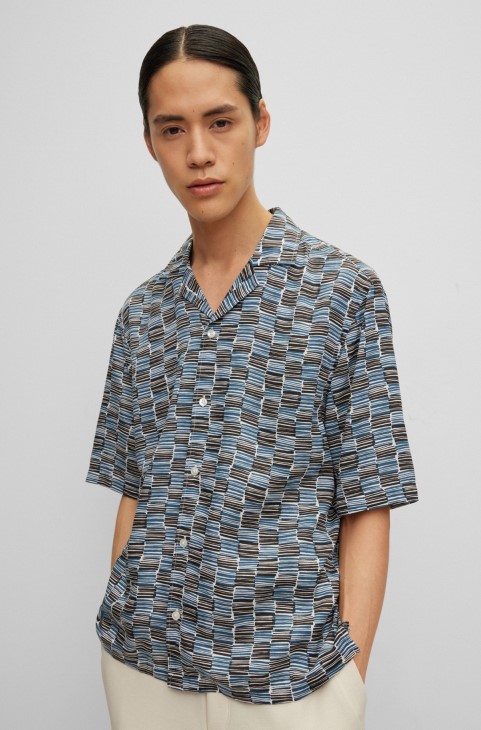 Πουκάμισο κανονικής εφαρμογής σε ανακυκλωμένο Twill με στάμπα σκούρο μπλε Hugo Boss
