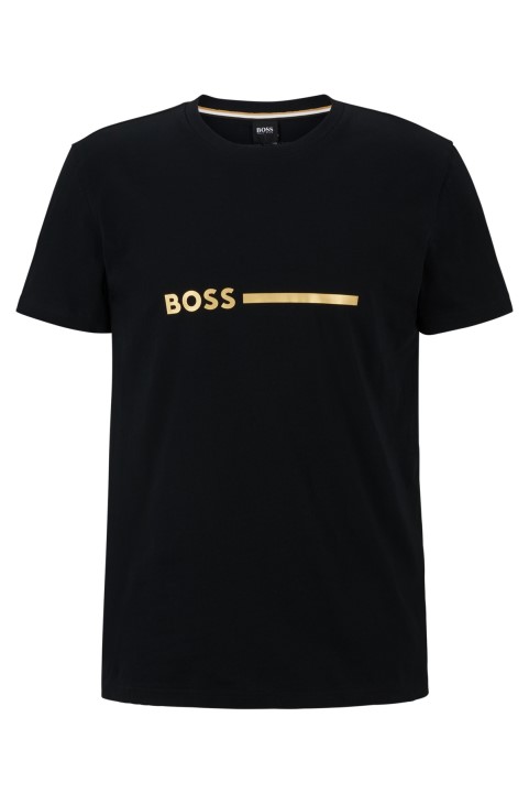 μαύρο μπλουζάκι Hugo Boss κανονικής εφαρμογής από βαμβάκι με προστασία UV