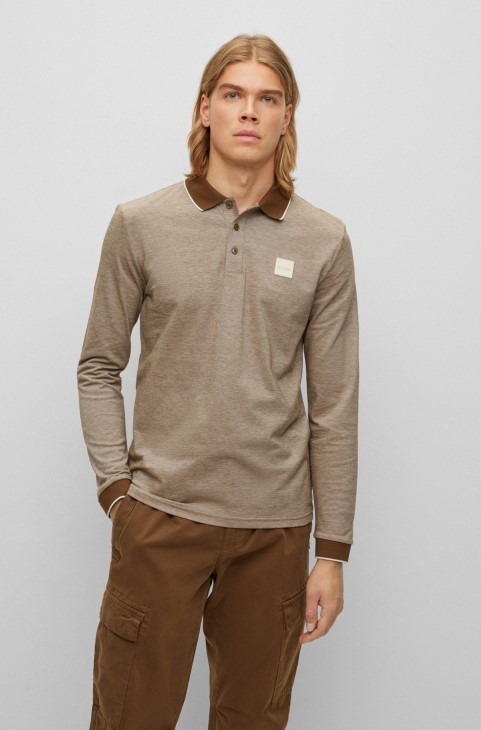 Πόλο μπλουζάκι Hugo Boss βαμβακερό-πικέ με λογότυπο καφέ