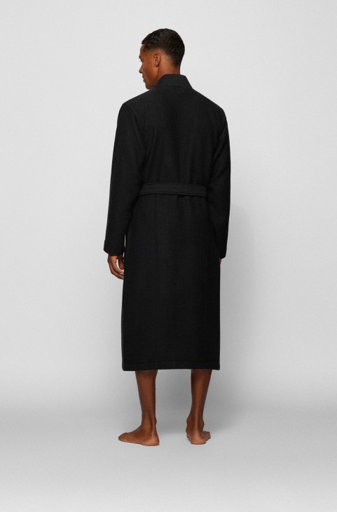 μαύρη ρόμπα με λογότυπο ζακάρ σε βάφλα πικέ Hugo Boss
