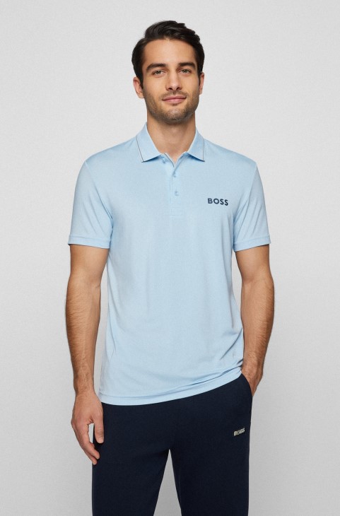 λογότυπο μπλουζάκι πόλο σε φανέλα Performance-stretch γαλάζιο Hugo Boss