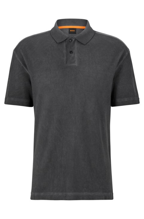 Hugo Boss χαλαρή μπλούζα πόλο από βαμβακερό πικέ με ξεθωριασμένες λεπτομέρειες σκούρο γκρι
