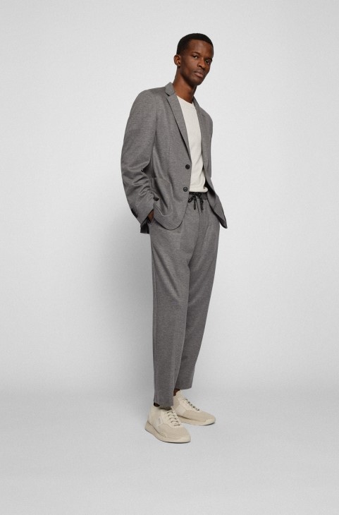 Σκούρο γκρι κοστούμι Hugo Boss Slim-fit σε μελανζέ ύφασμα απόδοσης-stretch