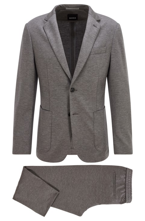 Σκούρο γκρι κοστούμι Hugo Boss Slim-fit σε μελανζέ ύφασμα απόδοσης-stretch
