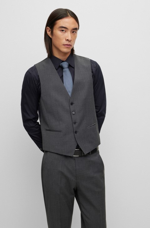 σκούρο γκρι γιλέκο Hugo Boss μονόπετο σε μίξη μαλλί