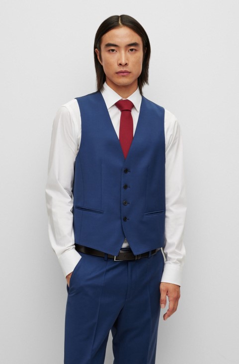 μπλε μονόπετο γιλέκο Hugo Boss σε μάλλινο μείγμα