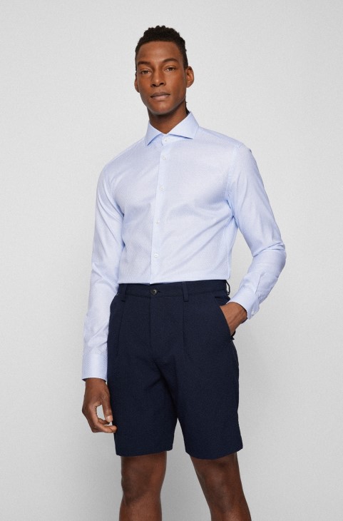 σιέλ πουκάμισο με λεπτή εφαρμογή σε δομημένο φυσικό ελαστικό βαμβακερό Hugo Boss