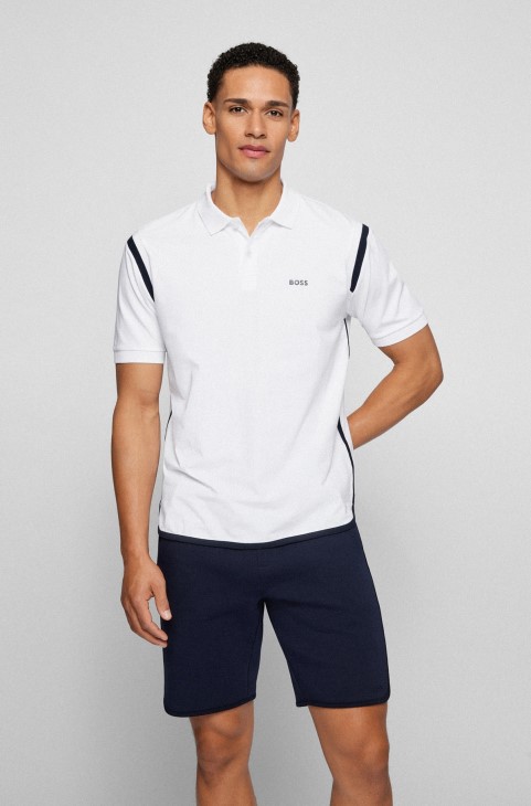 Πόλο μπλουζάκι σε χαλαρή εφαρμογή με δεσίματα αντίθεσης Hugo Boss λευκό