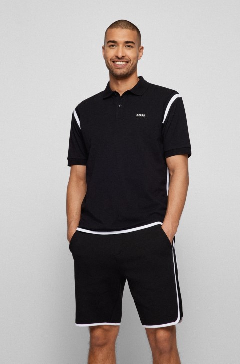 μαύρο μπλουζάκι πόλο Hugo Boss σε χαλαρή εφαρμογή με δεσίματα αντίθεσης