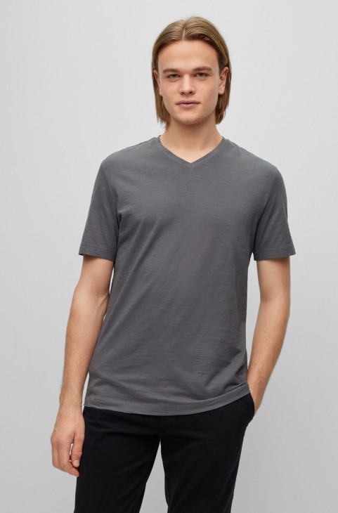 Hugo Boss μερσεριζέ-βαμβακερό μπλουζάκι με κανονική εφαρμογή με V λαιμόκοψη σκούρο μπλε