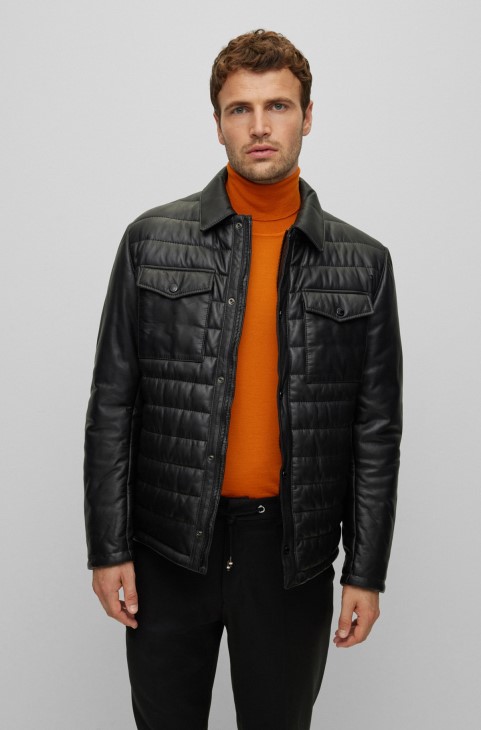 Μπουφάν Hugo Boss σε στυλ πουκάμισου με μαύρα πάνελ από καπιτονέ δέρμα