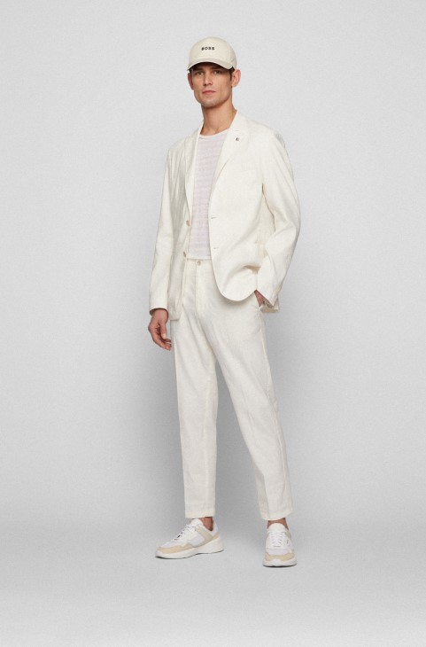 παντελόνι με κωνική εφαρμογή σε λινό μείγμα Hugo Boss λευκό
