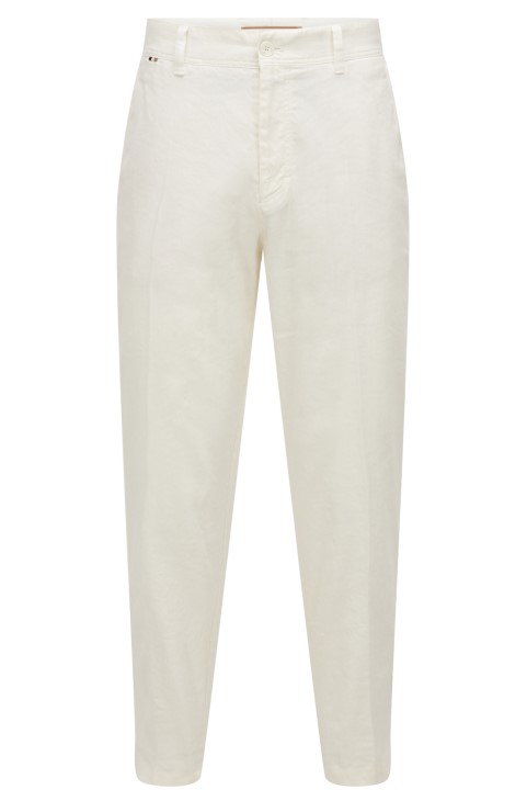 παντελόνι με κωνική εφαρμογή σε λινό μείγμα Hugo Boss λευκό
