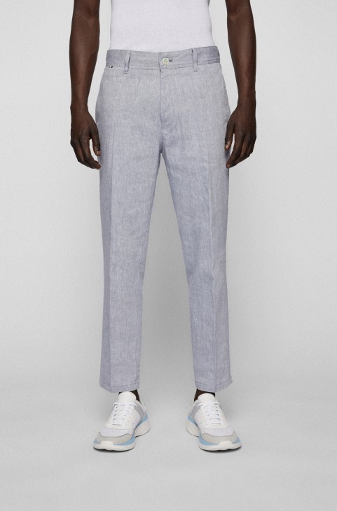 μπλε παντελόνι Hugo Boss με κωνική εφαρμογή σε λινό μείγμα
