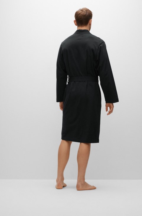 Hugo Boss μαύρη βαμβακερή τζέρσεϊ ρόμπα με περίγραμμα λογότυπο
