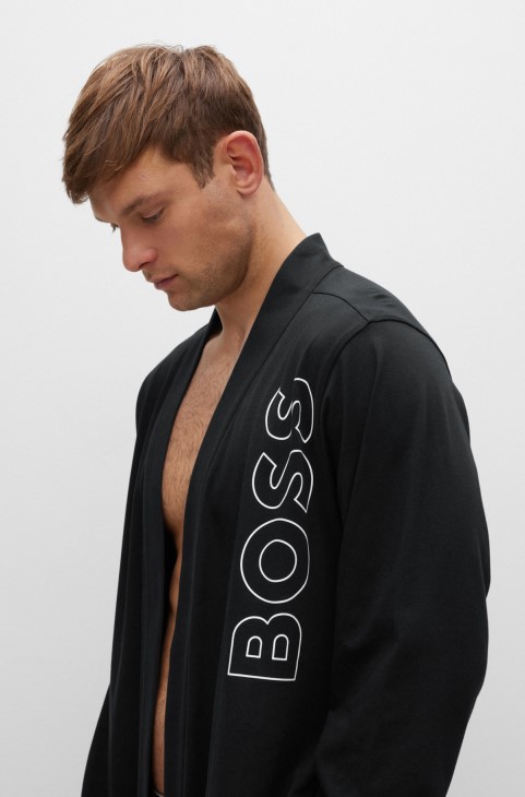 Hugo Boss μαύρη βαμβακερή τζέρσεϊ ρόμπα με περίγραμμα λογότυπο
