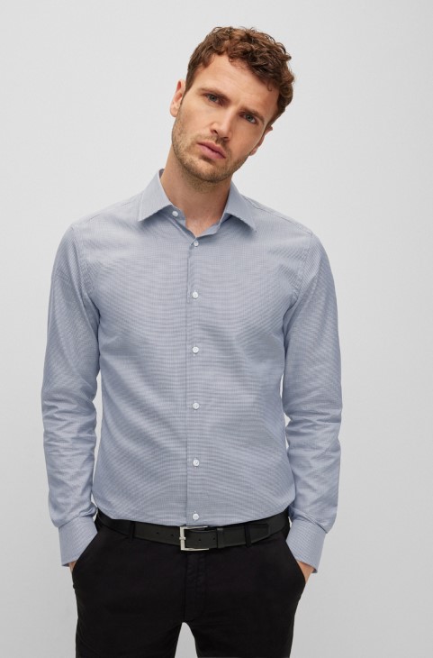 Πουκάμισο Hugo Boss Slim-fit σε ιταλικό βαμβακερό μοτίβο με δόντια κουταβιού