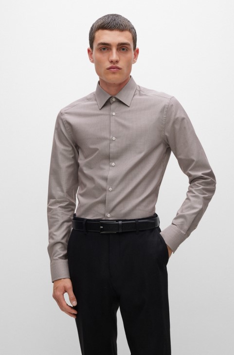 Slim-fit πουκάμισο από ιταλικό Puppytooth βαμβακερό σκούρο κόκκινο Hugo Boss