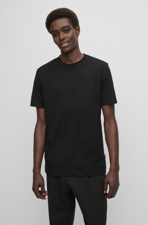 Βαμβακερό μπλουζάκι Hugo Boss σε κανονική εφαρμογή μαύρο