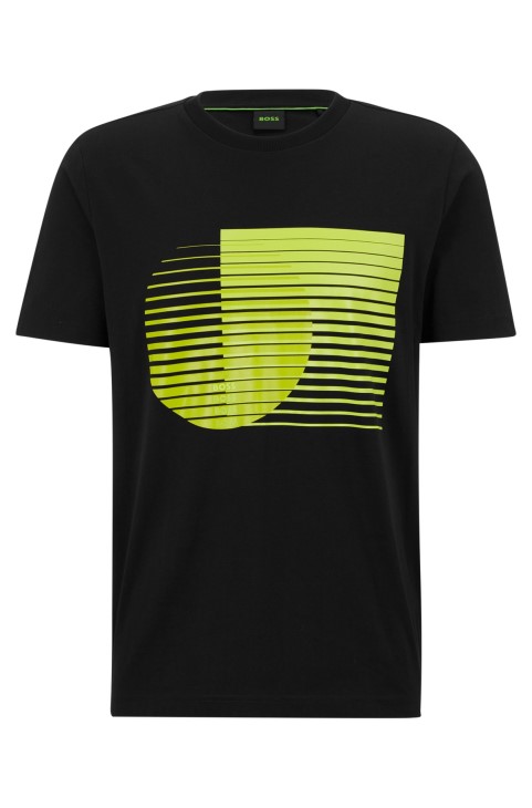 T-shirt Hugo Boss με λαιμόκοψη σε βαμβακερή φανέλα με εποχιακά έργα τέχνης σε μαύρο χρώμα
