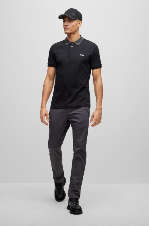 μπλουζάκι πόλο με κολλητό βαμβακερό Slim-fit με κεντημένο λογότυπο Hugo Boss μαύρο
