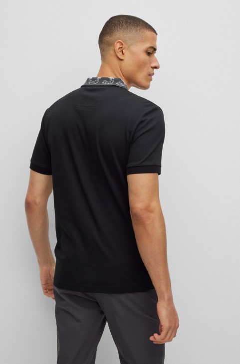 μπλουζάκι πόλο με κολλητό βαμβακερό Slim-fit με κεντημένο λογότυπο Hugo Boss μαύρο
