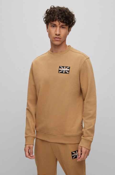 Φούτερ από οργανικό βαμβάκι Hugo Boss με μπάλωμα μπεζ Jack