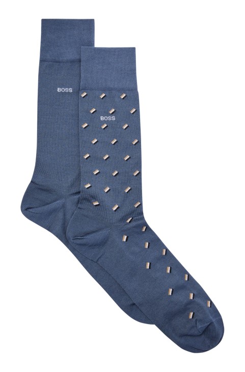 Hugo Boss δύο συσκευασίες κανονικού μήκους μερσεριζέ-βαμβακερές κάλτσες μπλε