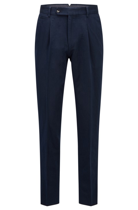 Παντελόνι Hugo Boss με χαλαρή εφαρμογή σε ένα πλυμένο μείγμα από βαμβάκι-λινό σκούρο μπλε
