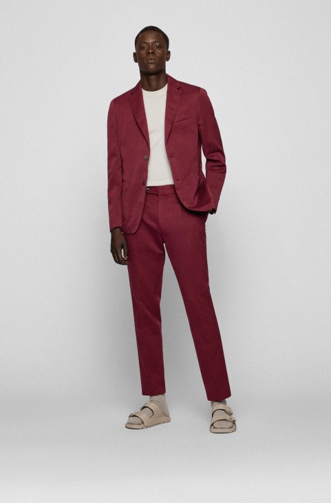 παντελόνι με χαλαρή εφαρμογή σε πλυμένο μείγμα από βαμβάκι-λινό σκούρο κόκκινο Hugo Boss
