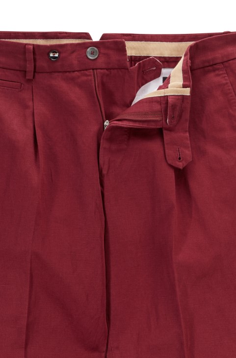 παντελόνι με χαλαρή εφαρμογή σε πλυμένο μείγμα από βαμβάκι-λινό σκούρο κόκκινο Hugo Boss
