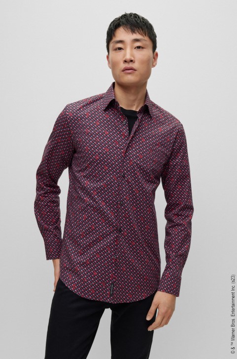 Looney Tunes X Boss Slim-fit πουκάμισο σε μονόγραμμα με στάμπα και βαμβακερή ποπλίνα