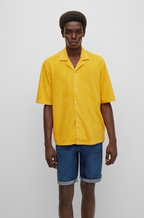 Πουκάμισο με κανονική εφαρμογή από βαμβακερή πετσέτα, ανοιχτό κίτρινο Hugo Boss
