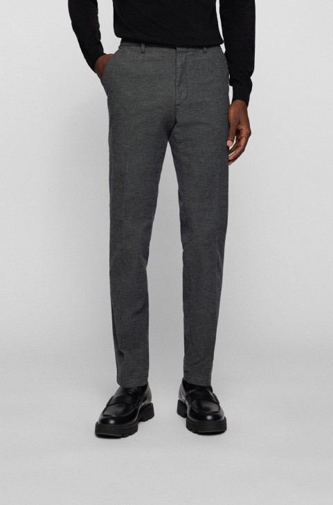Hugo Boss Slim-fit Chinos σε δίχρωμο βαμβακερό, ελαστικό, βαμβακερό μαύρο